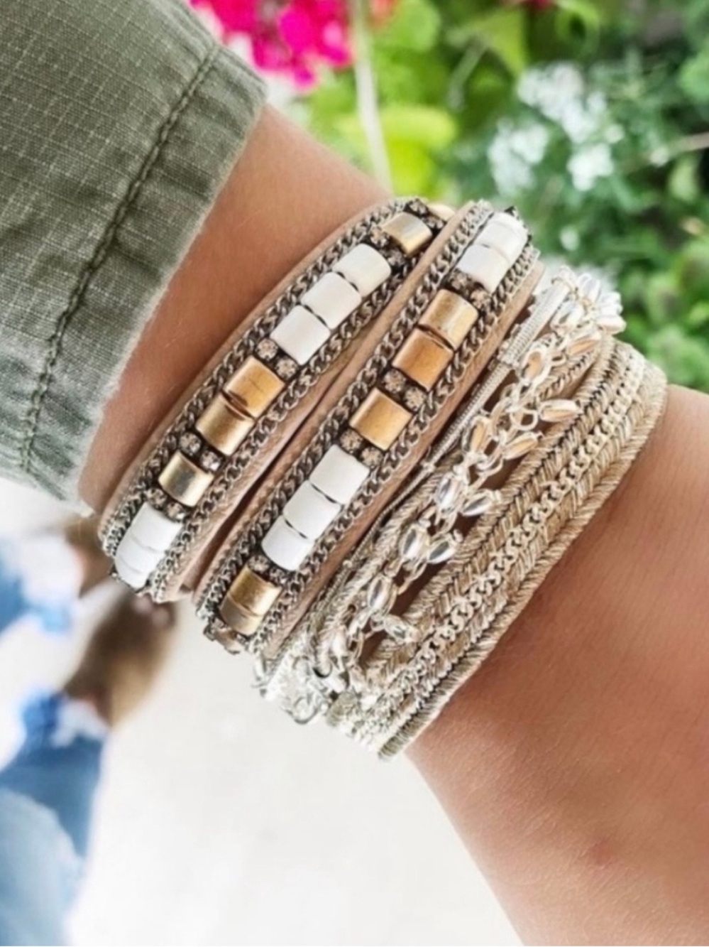 Stella & Dot White and Gold Wrap Bracelet
